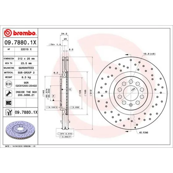 Brembo Bremseskive 09.7880.1X for VW, Audi, Skoda 16-17"