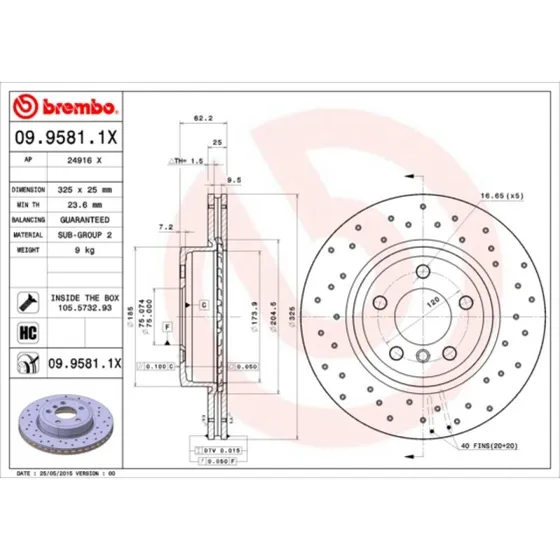 Brembo Bremseskive 09.9581.1X for BMW X3
