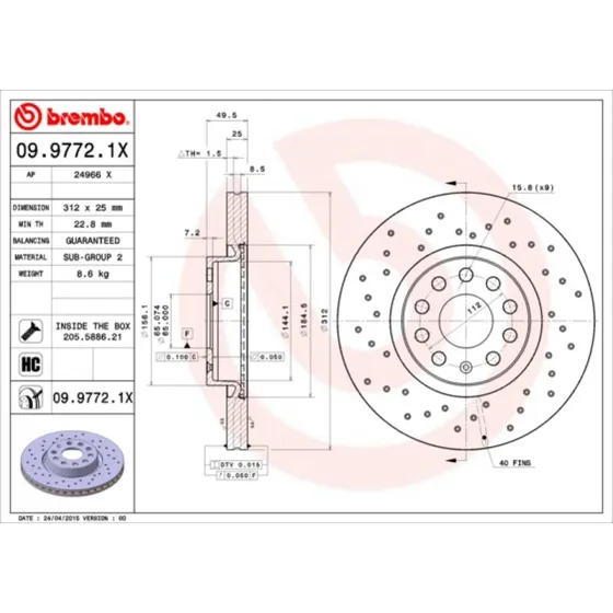 Brembo Bremseskive 09.9772.1X for VW, Audi, Skoda, Seat, Cupra