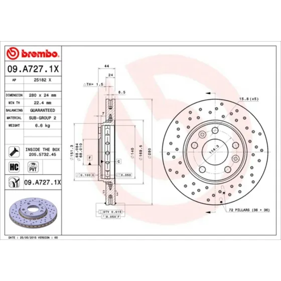 Brembo Bremseskive 09.A727.1X for Renault/Nissan/Kia