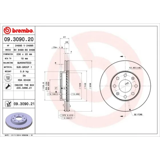Brembo Bremseskive 09.3090.21 for Chevrolet & Daewoo