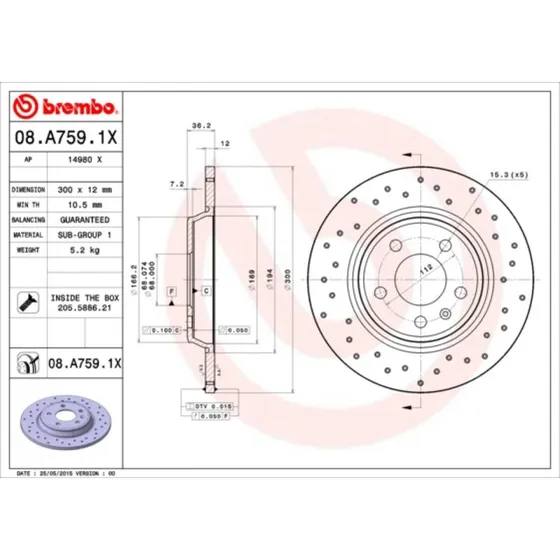 Brembo Bremseskive 08.A759.1X for Audi A4/A5/A6/A7/Q5