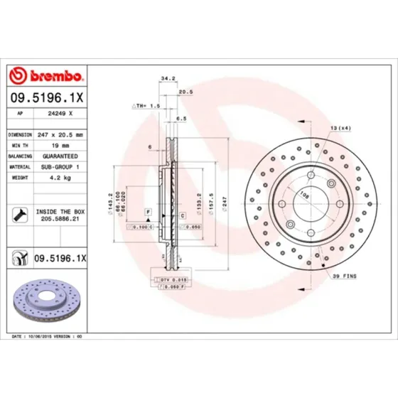 Brembo Bremseskive 09.5196.1X for Peugeot & Citroën