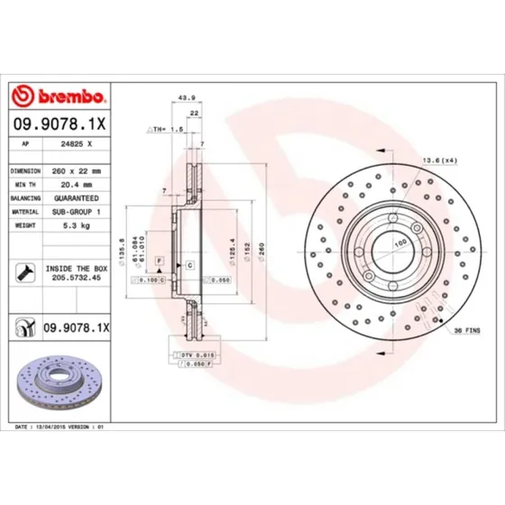 Brembo Bremseskive 09.9078.1X for VW, Renault, Skoda