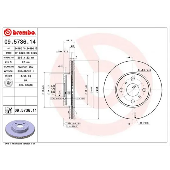 Brembo Bremseskive 09.5736.11, for TOYOTA Corolla
