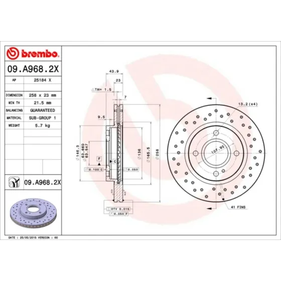 Brembo Bremseskive 09.A968.2X for Ford Fiesta, Hyundai
