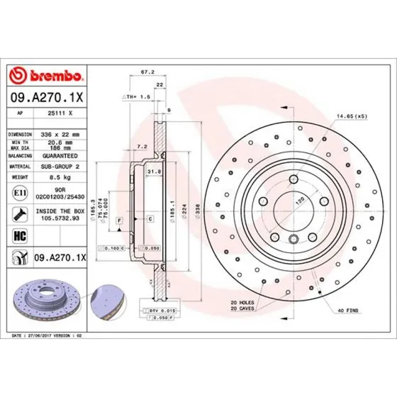 Brembo Bremseskive 09.A270.1X, perforeret, til BMW 3-serie & X1