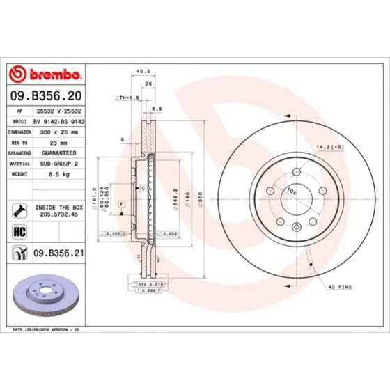 Brembo Bremseskive 09.B356.21 for Opel, Chevrolet, Vauxhall