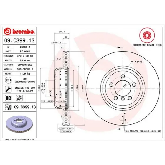 Brembo Bremseskive 09.C399.13 for BMW 3/4-serie