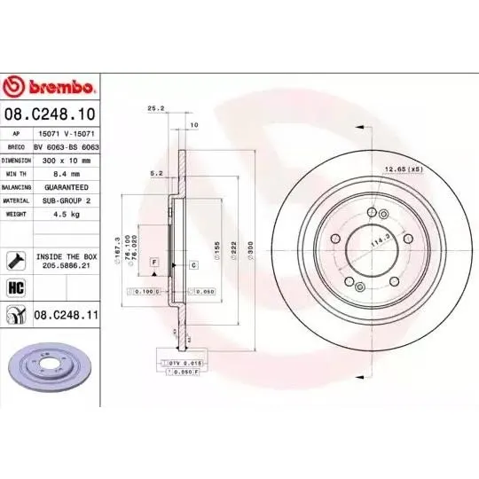 Brembo Bremseskive 08.C248.11 for Hyundai i40 17-18"