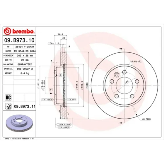 Brembo Bremseskive 09.B973.11 for VW Amarok