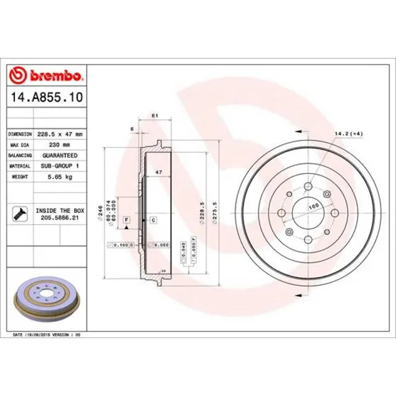 Brembo Bremsetromle 14.A855.10 til OPEL, FIAT, VAUXHALL