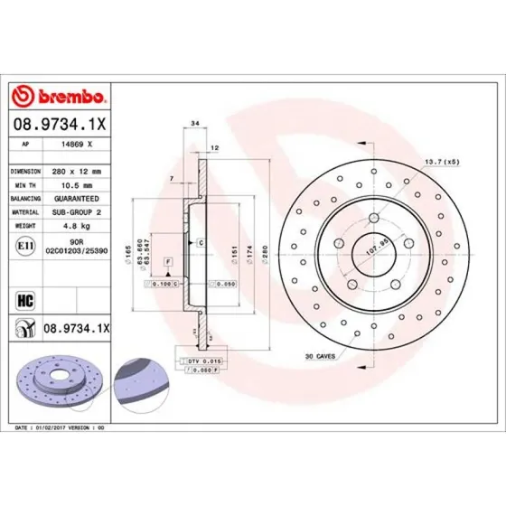 Brembo 08.9734.1X Bremseskive for Ford Mondeo III & Jaguar X-Type