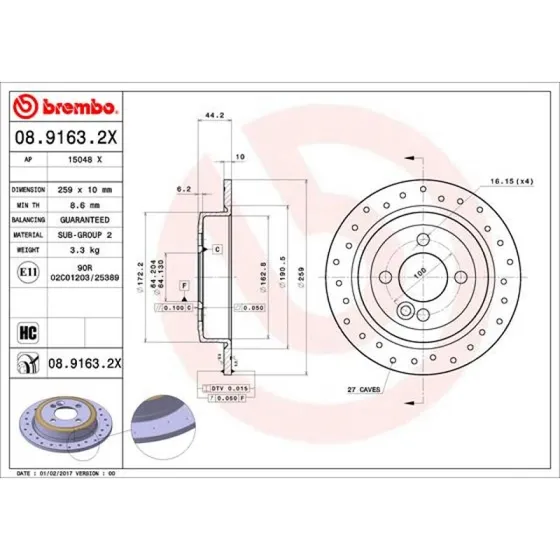 Brembo Bremseskive 08.9163.2X Xtra til MINI (2006+)