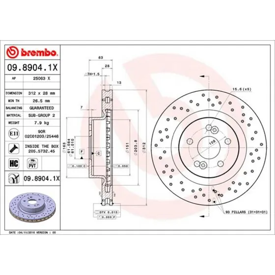 Brembo Bremseskive 09.8904.1X for Renault Clio III & Megane II