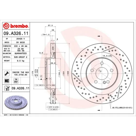 Brembo Bremseskive 09.A326.11 for Mercedes-Benz C-klasse
