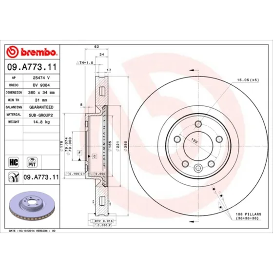 Brembo Bremseskive 09.A773.11 for Land Rover