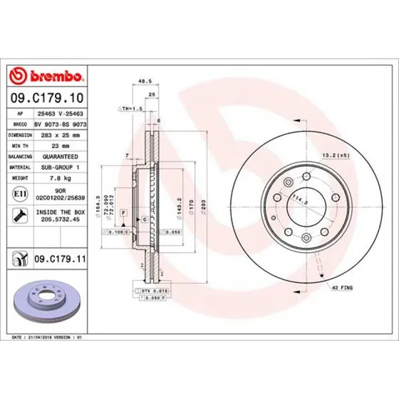 Brembo Bremseskive 09.C179.11 for Mazda 6 (2005–2010)