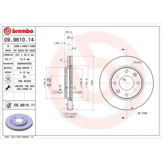 Brembo Bremseskive 09.9610.11 for Peugeot/Citroën