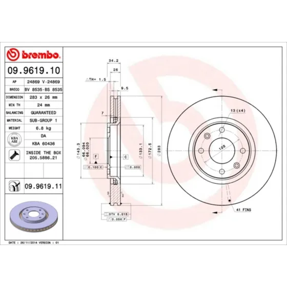 Brembo Bremseskive 09.9619.11 for OPEL, BMW, TOYOTA