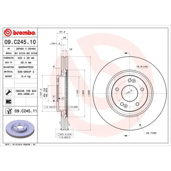 Brembo Bremseskive 09.C245.11 for Hyundai/Kia 16-18"