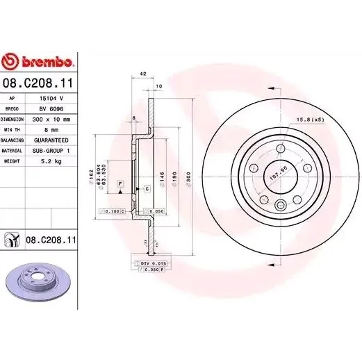 Brembo Bremseskive 08.C208.11 for Jaguar E-Pace & Land Rover Discovery Sport