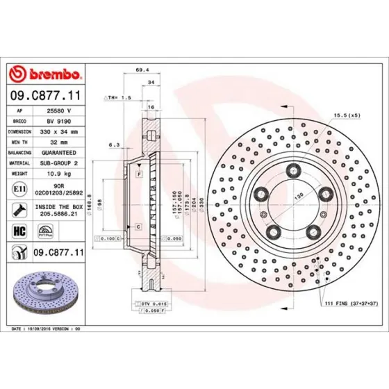 Brembo Bremseskive 09.C877.11 for Porsche 911, 718 Boxster & Cayman