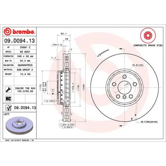 Brembo Bremseskive 09.D094.13 for BMW, Mercedes-Benz, Renault