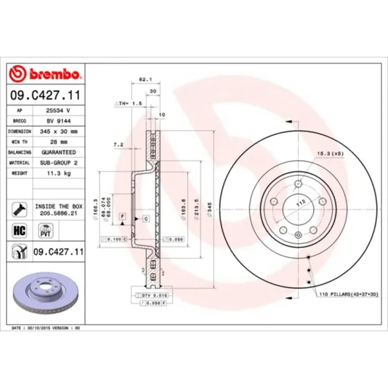 Brembo Bremseskive 09.C427.11 for Audi A6 C7 Allroad