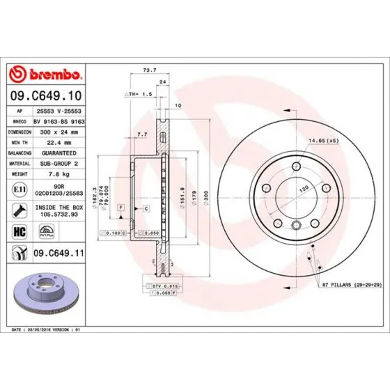Brembo Bremseskive 09.C649.11 for BMW 1, 3, Z4