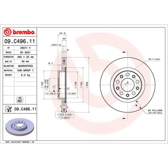 Brembo Bremseskive 09.C496.11 for Alfa Romeo Giulia/Stelvio
