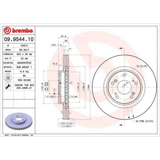Brembo Bremseskive 09.9544.11 for Honda Civic VII Hatchback