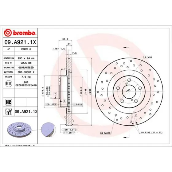Brembo Bremseskive 09.A921.1X for TOYOTA GR 86 & SUBARU BRZ