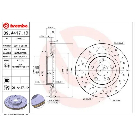 Brembo Bremseskive 09.A417.1X for Toyota/Lexus