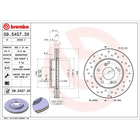 Brembo Bremseskive 09.5457.3X for Honda, Acura, Subaru