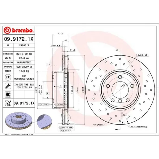 Brembo Bremseskive 09.9172.1X for BMW 5/6-serie