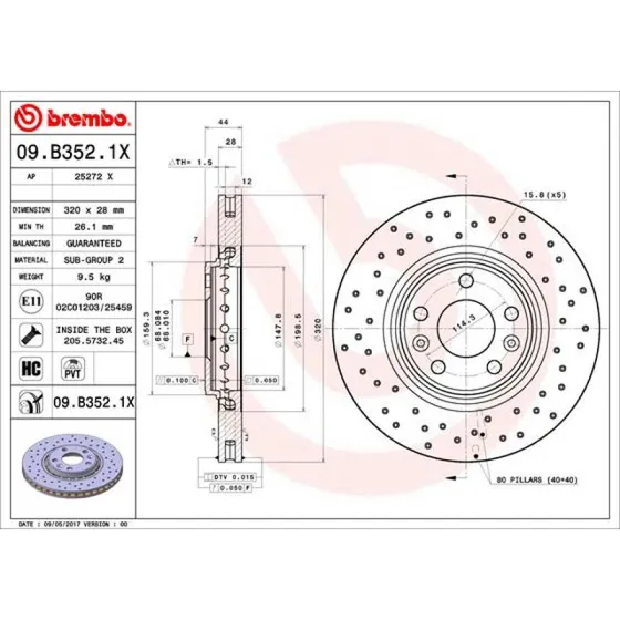 Brembo Bremseskive 09.B352.1X for Renault (Xtra, 320 mm)
