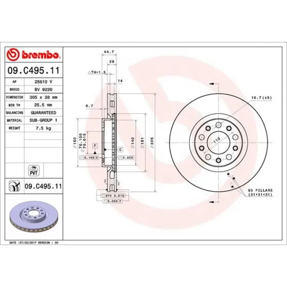 Brembo Bremseskive 09.C495.11 for Alfa Romeo Giulia