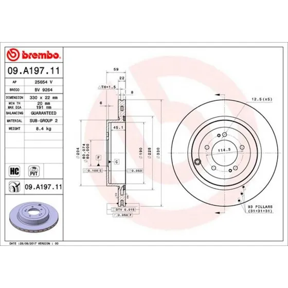 Brembo 09.A197.11 Bremseskive til Mitsubishi Lancer VIII