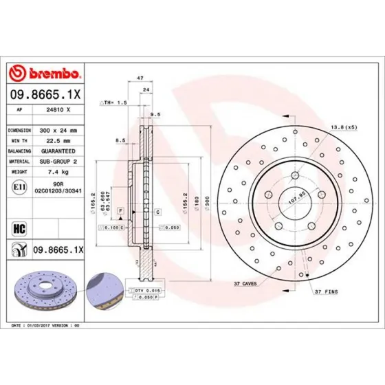 Brembo Bremseskive 09.8665.1X for Ford Mondeo III & Jaguar X-Type