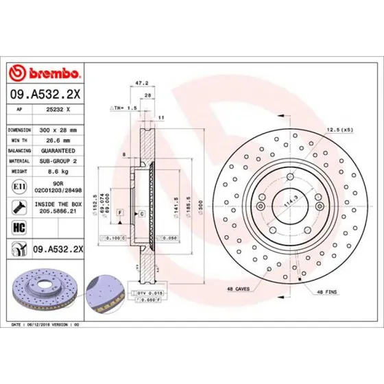 Brembo Bremseskive 09.A532.2X for Hyundai/Kia (16")
