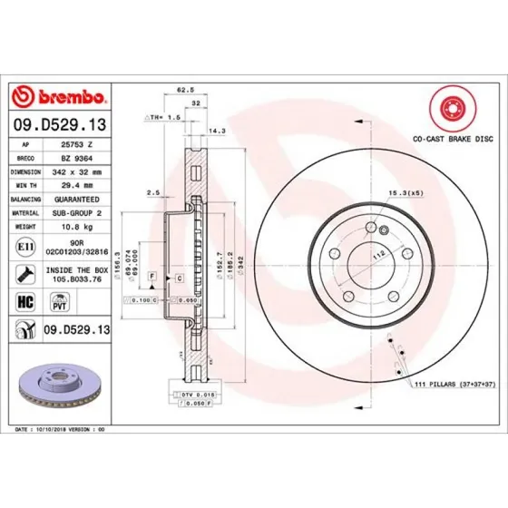 Brembo Bremseskive 09.D529.13 for Mercedes-Benz