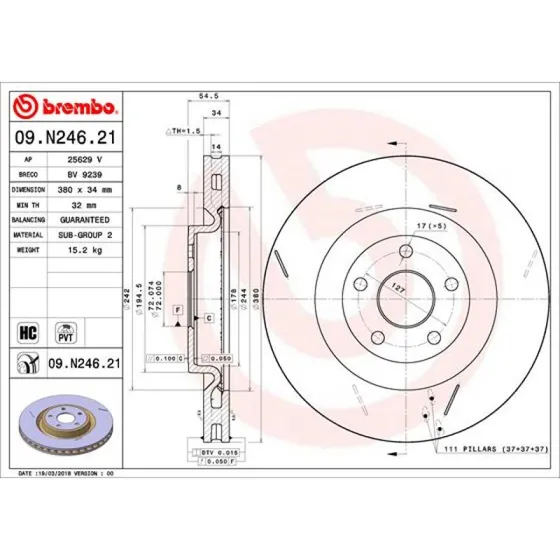 Brembo Bremseskive 09.N246.21 for Jeep Grand Cherokee IV/Van