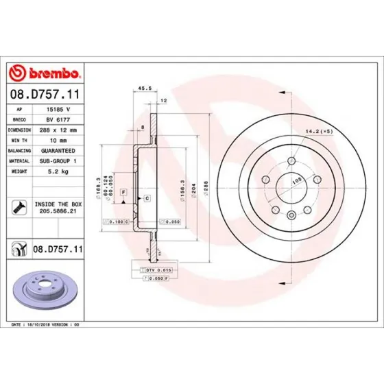 Brembo Bremseskive 08.D757.11 for Opel/Vauxhall Astra K