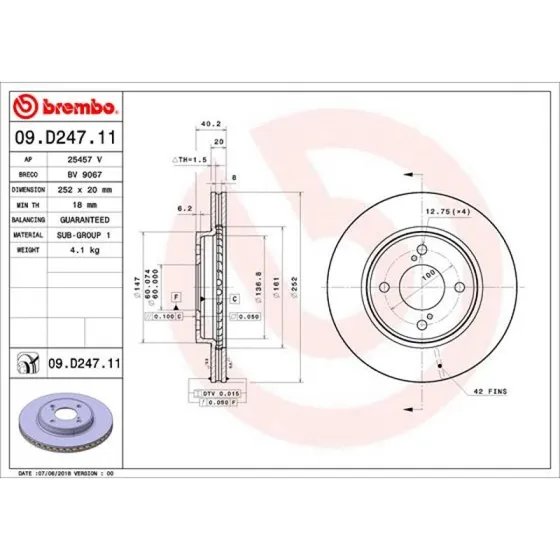 Brembo Bremseskive 09.D247.11 for Suzuki Baleno, Swift V