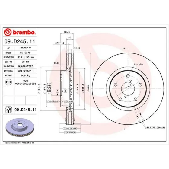 Brembo Bremseskive 09.D245.11 for Subaru (Prime)