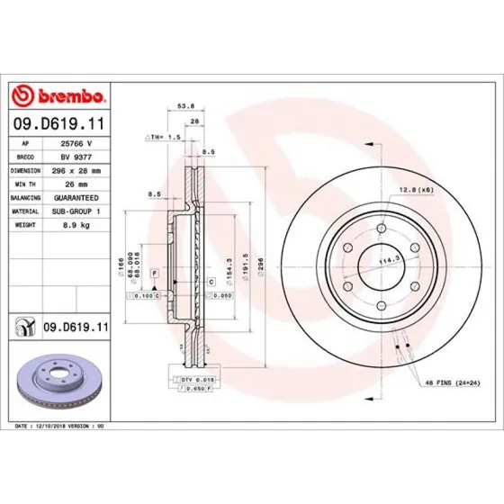 Brembo Bremseskive 09.D619.11 for Renault/Nissan, Prime-serie