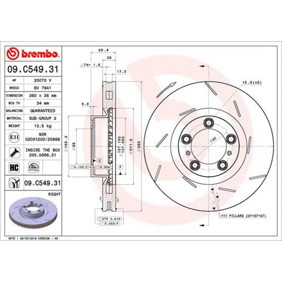 Brembo Bremseskive 09.C549.31 for Porsche Panamera