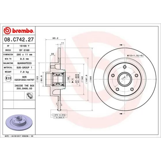 Brembo Bremseskive 08.C742.27 til Renault (Prime)