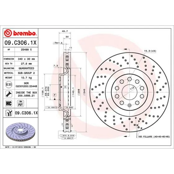 Brembo Bremseskive 09.C306.1X for VW, Audi, Mercedes-Benz